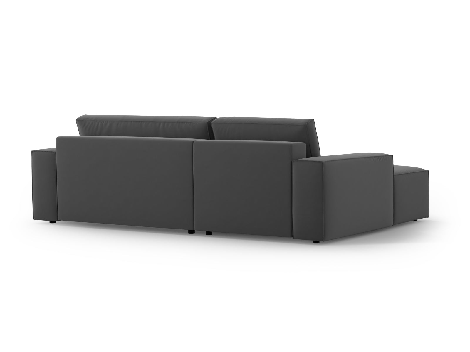 Elegantes Jodie Velour Ecksofa links in stilvollem Grau-Blau, ideal für entspannte Stunden, mit praktischer Schlaffunktion und Stauraum.