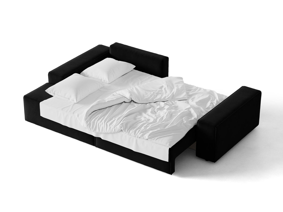 Jodie Velour Ecksofa links mit Schlaffunktion und Stauraumbox 3 Sitzer in Black-Bluvel präsentiert im Onlineshop von KAQTU Design AG. Bettsofa links ist von Micadoni