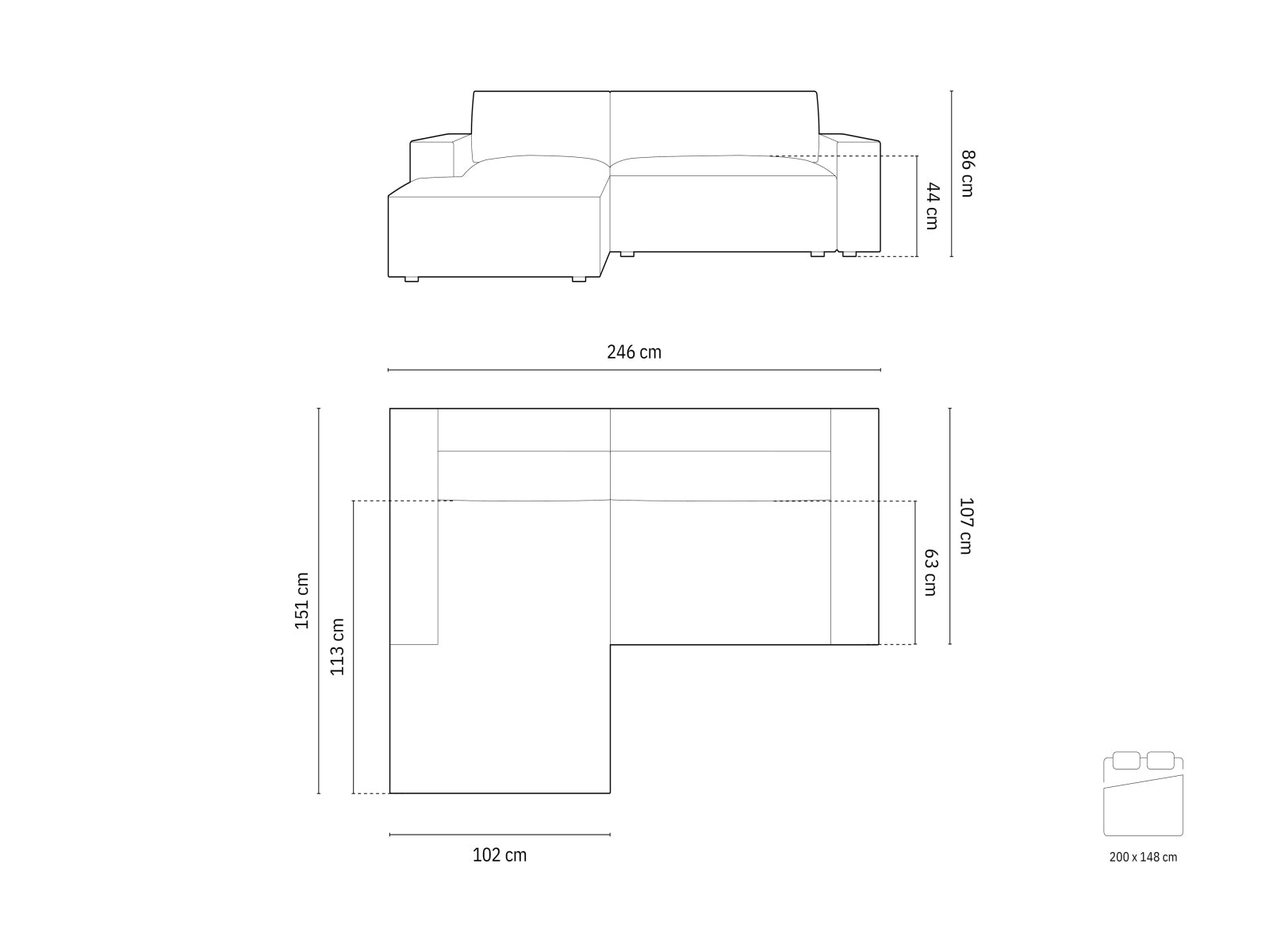 Modernes Jodie Velour Ecksofa links in edlem Schwarz-Bluvel, perfekt für Gästeübernachtungen und mit praktischem Stauraum.