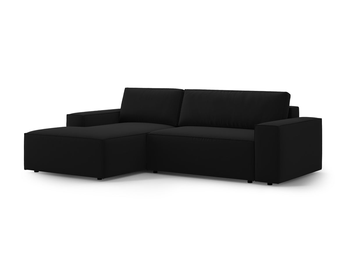 Jodie Velour Ecksofa links mit Schlaffunktion und Stauraumbox 3 Sitzer in Black-Bluvel präsentiert im Onlineshop von KAQTU Design AG. Bettsofa links ist von Micadoni