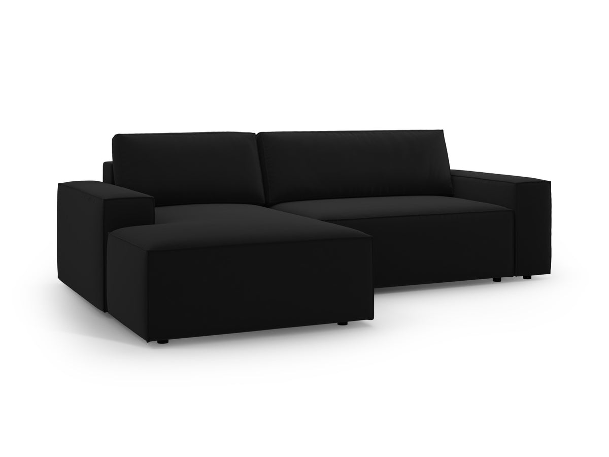 Jodie Velour Ecksofa links mit Schlaffunktion und Stauraumbox 3 Sitzer in Black-Bluvel präsentiert im Onlineshop von KAQTU Design AG. Bettsofa links ist von Micadoni