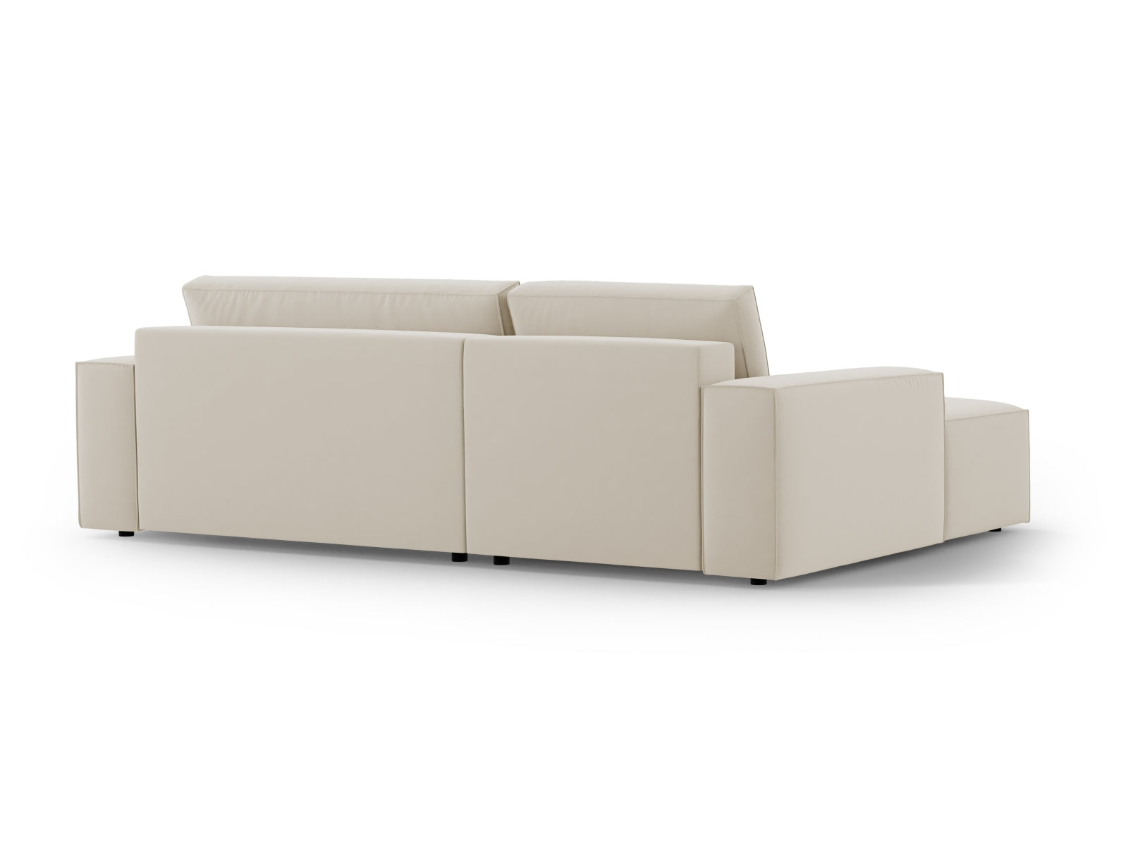 Modernes Jodie Velour Ecksofa links in edlem Dunkelbeige, bietet eine praktische Schlaffunktion und Stauraum für Ihr Wohnzimmer.