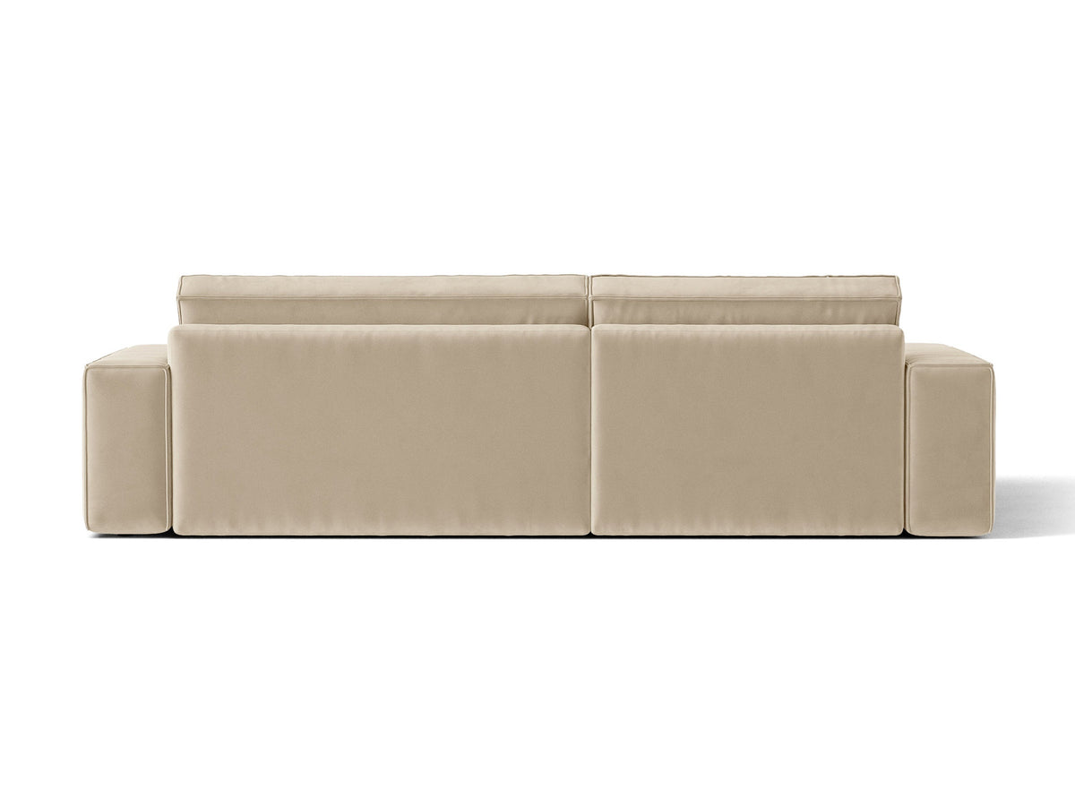 Jodie Velour Ecksofa links mit Schlaffunktion und Stauraumbox 3 Sitzer in Dark Beige-Bluvel präsentiert im Onlineshop von KAQTU Design AG. Bettsofa links ist von Micadoni