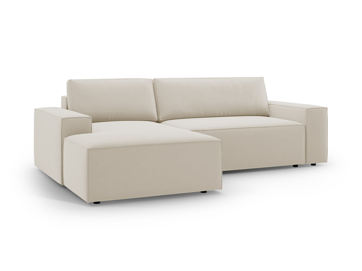 Jodie Velour Ecksofa links mit Schlaffunktion und Stauraumbox 3 Sitzer in Dark Beige-Bluvel präsentiert im Onlineshop von KAQTU Design AG. Bettsofa links ist von Micadoni