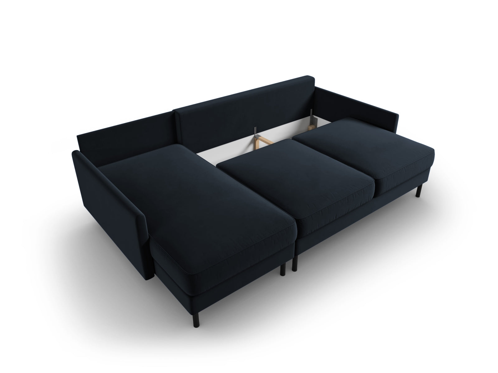Elegantes linksseitiges Ecksofa in Dunkelblau von Micadoni, ideal für entspannte Abende und Übernachtungsgäste, mit zusätzlichem Stauraum.