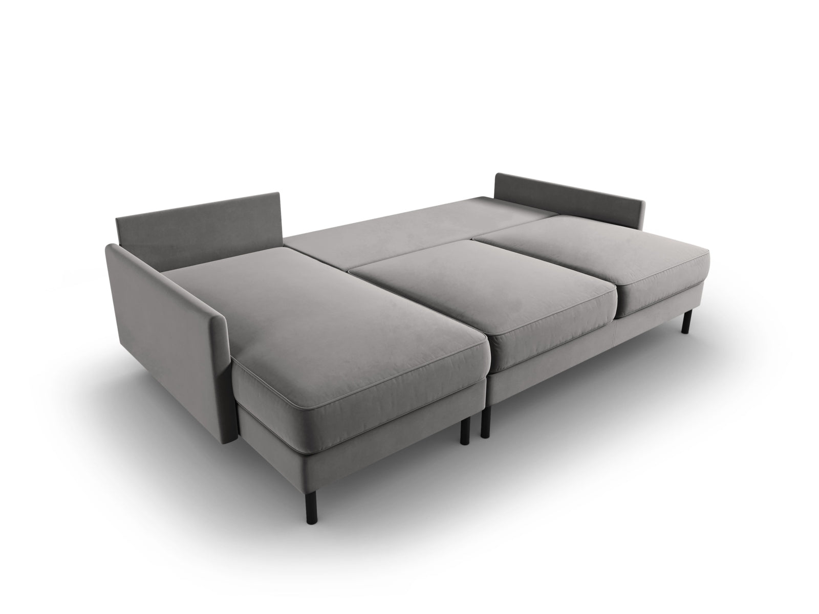 Elegantes linksseitiges Ecksofa in Hellgrau aus Scott Velour, bietet komfortable Schlafgelegenheit und cleveren Stauraum für Ihr Zuhause.