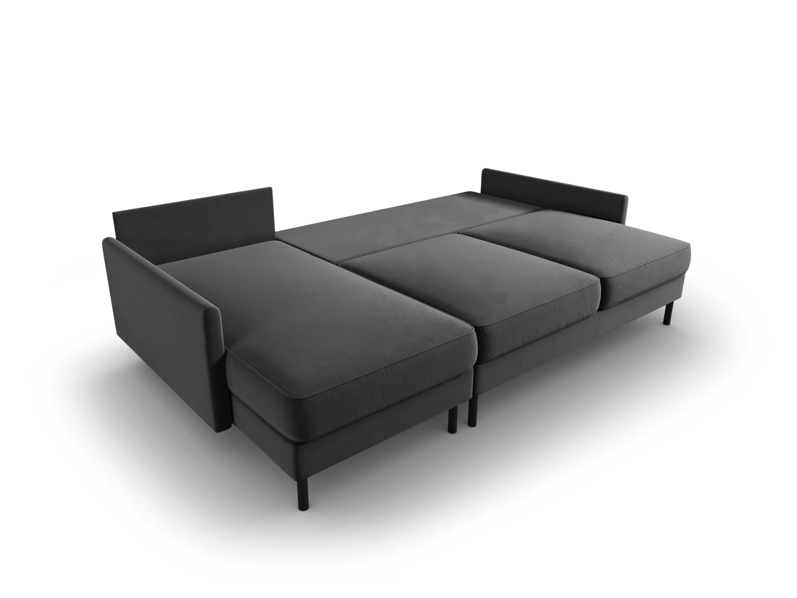Elegantes graublaues Scott Velour Ecksofa, 5-Sitzer mit praktischer Schlaffunktion und Stauraum, perfekt für jedes Wohnzimmer.