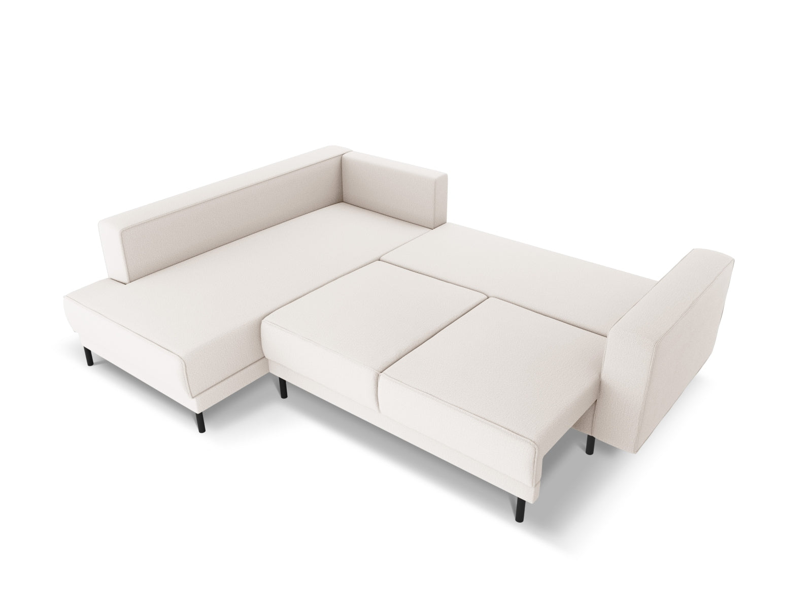 Stylisches Caro Ecksofa in sanftem Beige, 5-Sitzer mit komfortabler Schlaffunktion, ideal für Gäste und gemütliche Abende.