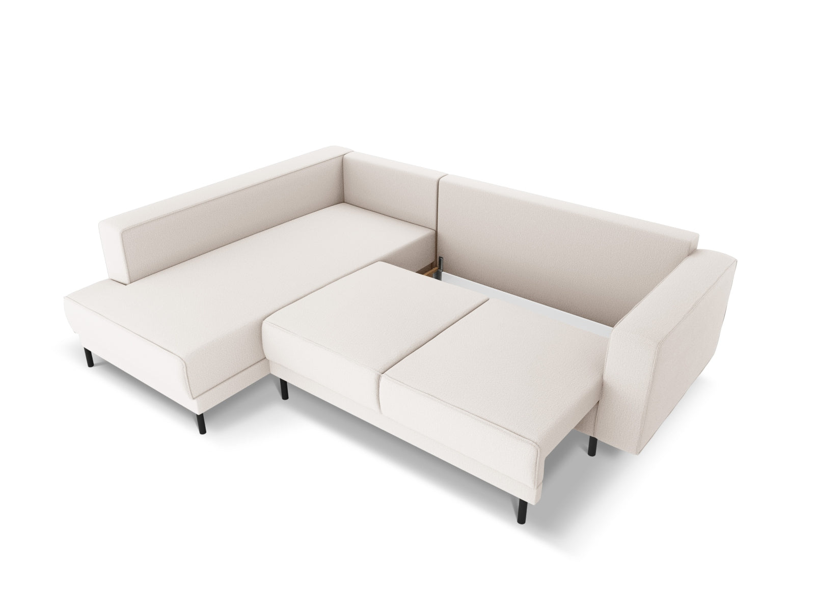 Elegantes Caro Ecksofa in hellem Beige, 5-Sitzer mit praktischer Schlaffunktion, perfekt für entspannte Abende und Übernachtungsgäste.