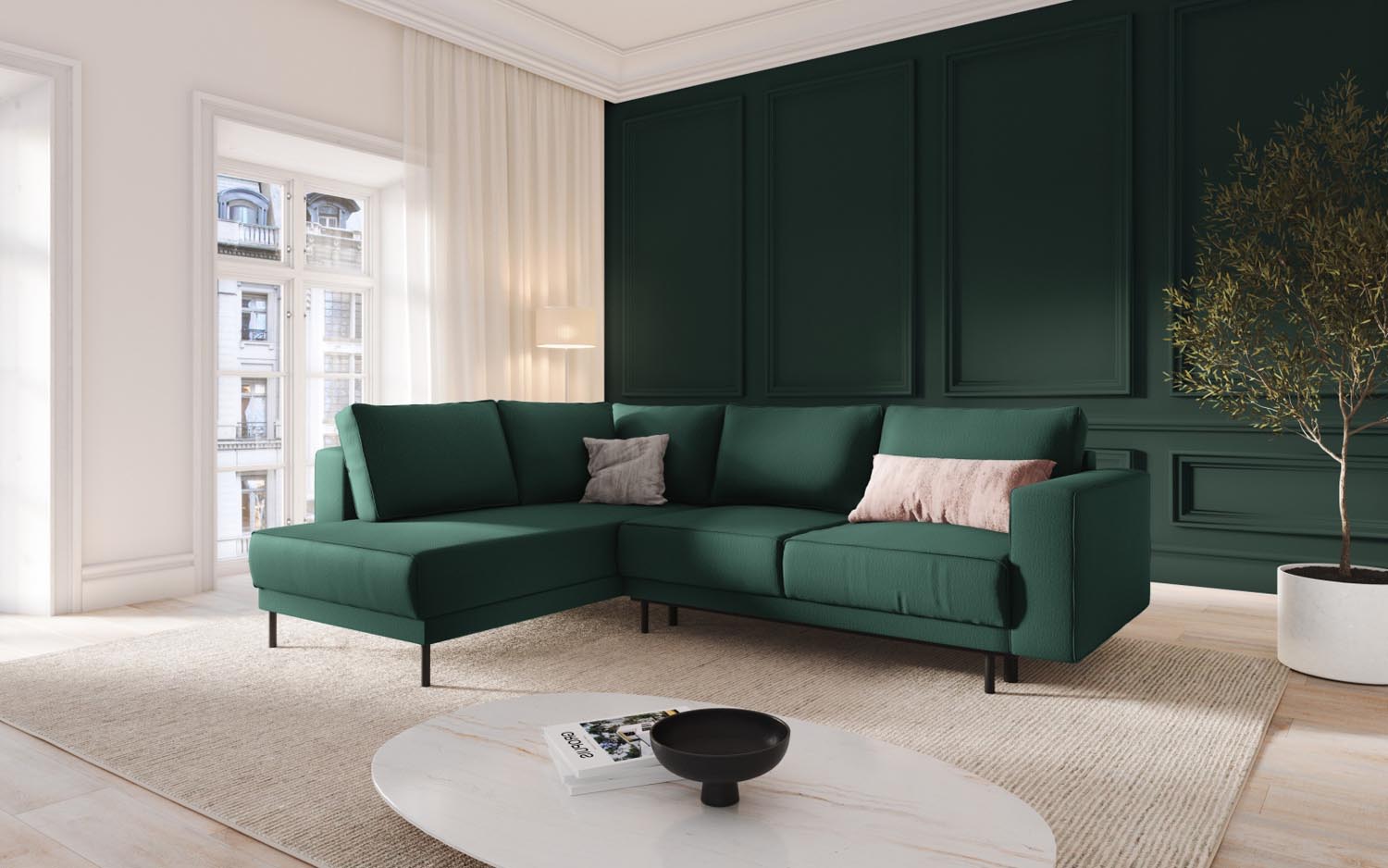 Entdecken Sie das stilvolle Caro Ecksofa von Micadoni – ein 5-Sitzer mit linksseitiger Schlaffunktion, ideal für gemütliche Abende und spontane Übernachtungen.