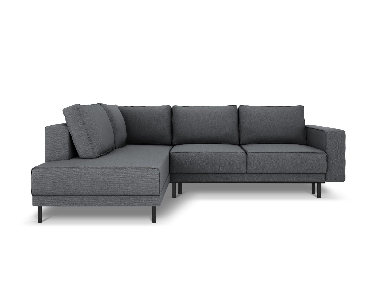 Modernes Caro Ecksofa in elegantem Dunkelgrau, 5-Sitzer mit praktischer Schlaffunktion, perfekt für entspannte Stunden und Übernachtungen.
