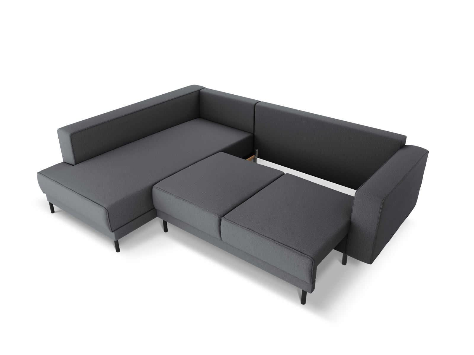 Modernes Caro Ecksofa in elegantem Dunkelgrau, 5-Sitzer mit praktischer Schlaffunktion, perfekt für entspannte Abende und Übernachtungsgäste.