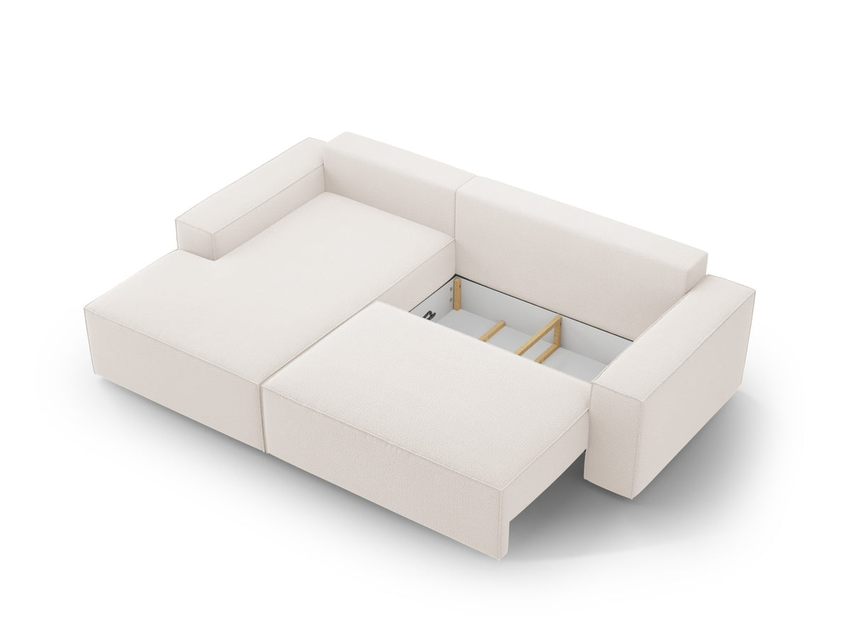 Jodie Ecksofa links mit Schlaffunktion und Stauraumbox 3 Sitzer in Light Beige-Megan präsentiert im Onlineshop von KAQTU Design AG. Bettsofa links ist von Micadoni