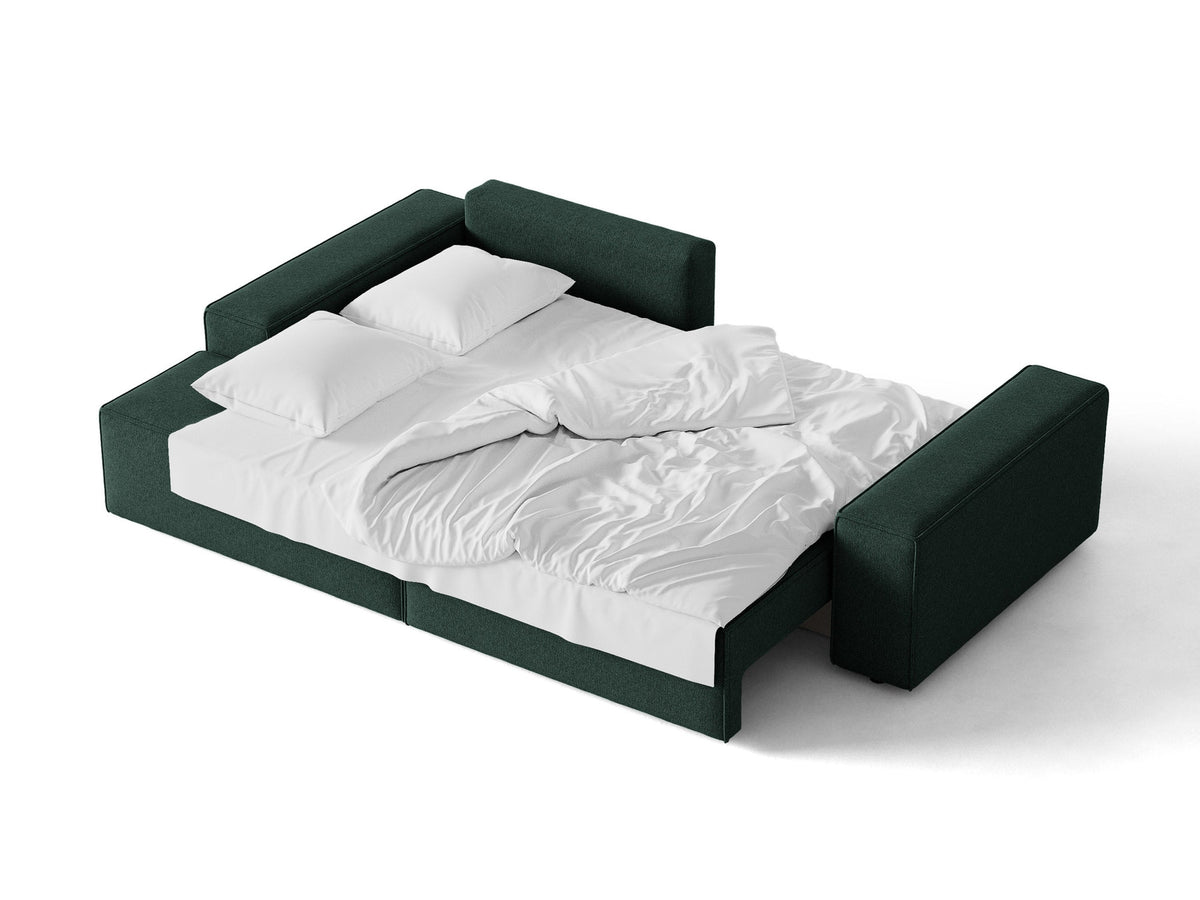 Jodie Ecksofa links mit Schlaffunktion und Stauraumbox 3 Sitzer in Green-Megan präsentiert im Onlineshop von KAQTU Design AG. Bettsofa links ist von Micadoni