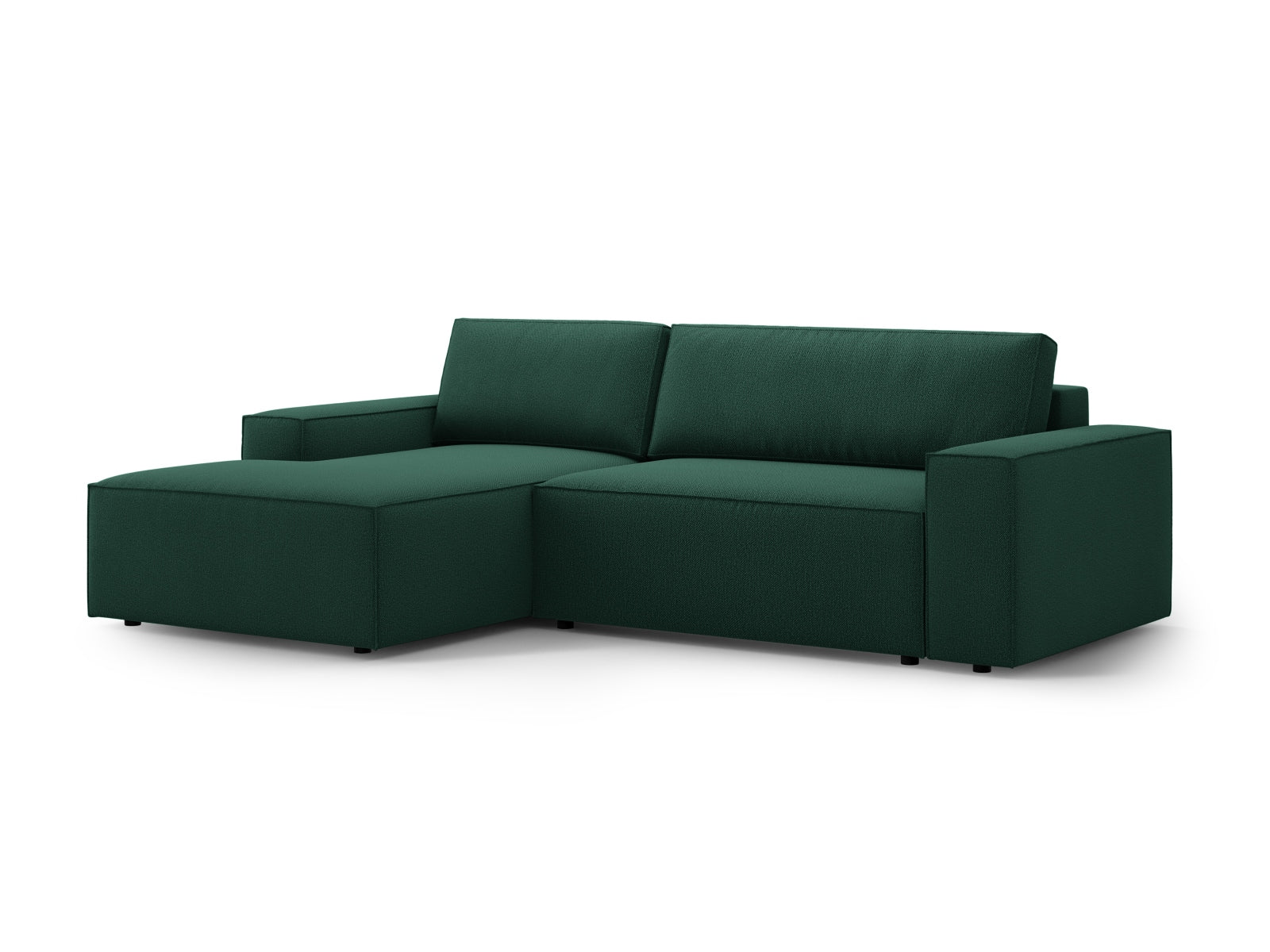 Elegantes Jodie Ecksofa links in ansprechendem Grün, bietet Schlaffunktion und praktischen Stauraum für Ihr Zuhause.