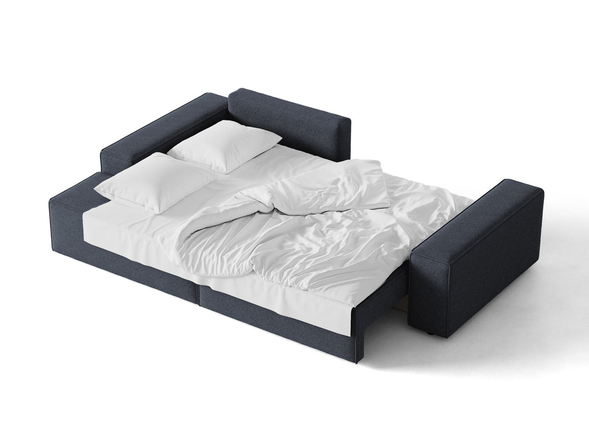 Jodie Ecksofa links mit Schlaffunktion und Stauraumbox 3 Sitzer in Blue-Megan präsentiert im Onlineshop von KAQTU Design AG. Bettsofa links ist von Micadoni