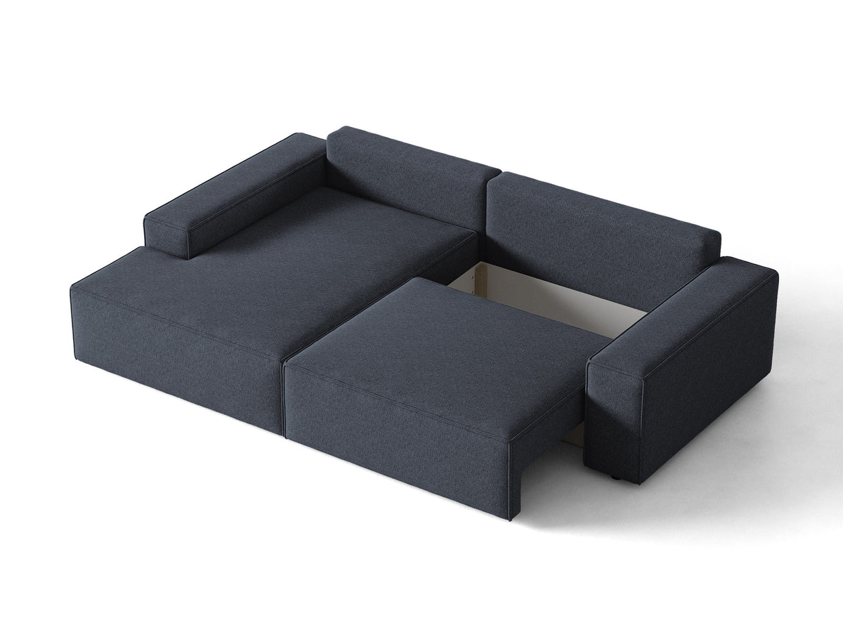 Jodie Ecksofa links mit Schlaffunktion und Stauraumbox 3 Sitzer in Blue-Megan präsentiert im Onlineshop von KAQTU Design AG. Bettsofa links ist von Micadoni