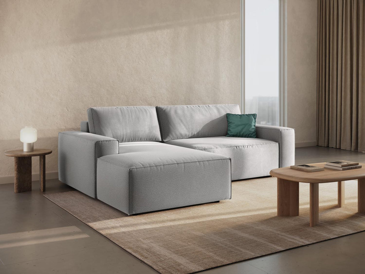 Jodie Ecksofa links mit Schlaffunktion und Stauraumbox 3 Sitzer in Light Grey-Megan präsentiert im Onlineshop von KAQTU Design AG. Bettsofa links ist von Micadoni