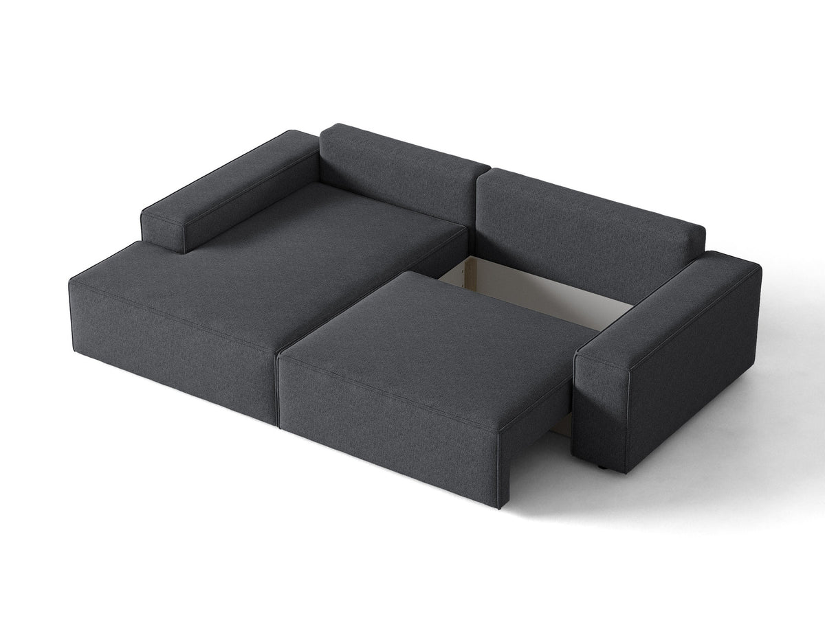 Jodie Ecksofa links mit Schlaffunktion und Stauraumbox 3 Sitzer in Dark Grey-Megan präsentiert im Onlineshop von KAQTU Design AG. Bettsofa links ist von Micadoni