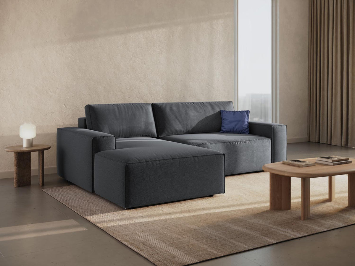 Jodie Ecksofa links mit Schlaffunktion und Stauraumbox 3 Sitzer in Dark Grey-Megan präsentiert im Onlineshop von KAQTU Design AG. Bettsofa links ist von Micadoni