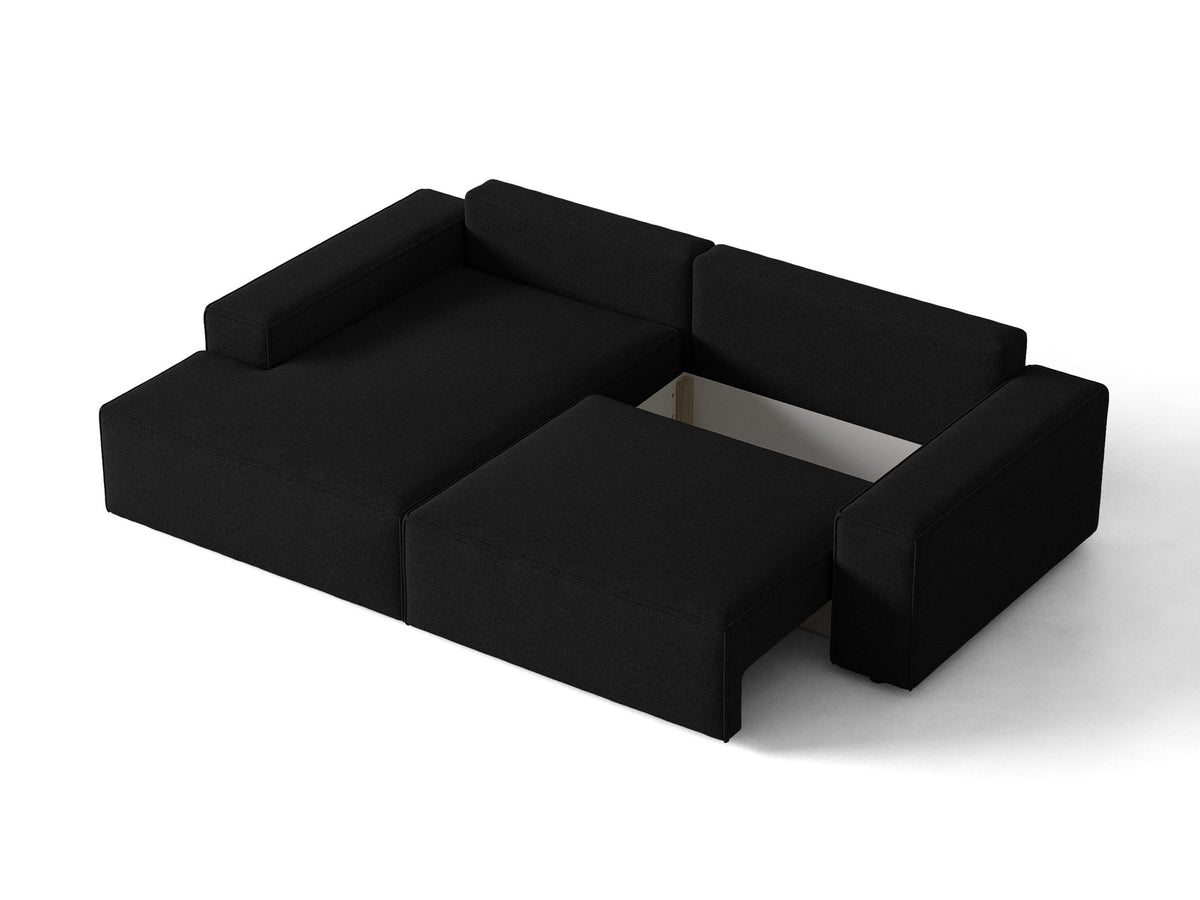 Jodie Ecksofa links mit Schlaffunktion und Stauraumbox 3 Sitzer in Black-Megan präsentiert im Onlineshop von KAQTU Design AG. Bettsofa links ist von Micadoni