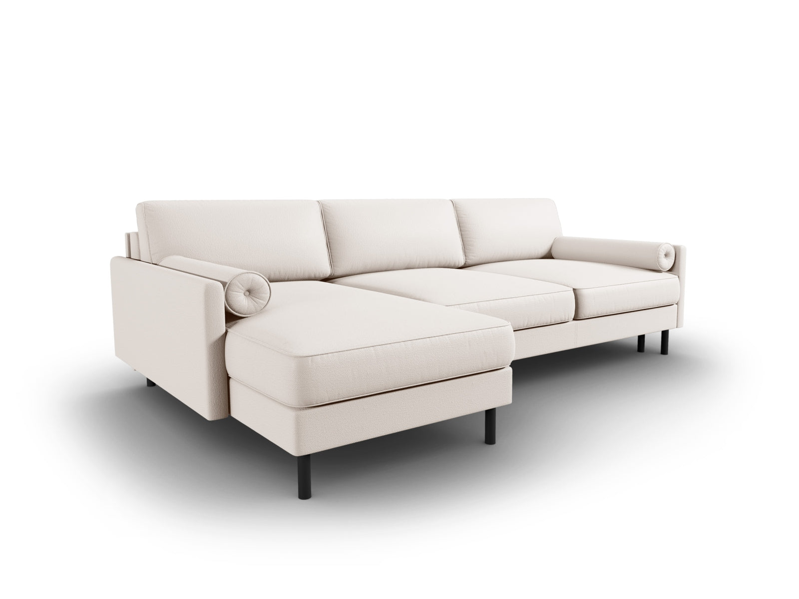 Modernes Scott Ecksofa links in sanftem Beige, ideal für entspannte Abende, mit Schlaffunktion und cleverem Stauraum für Ihr Wohnzimmer.