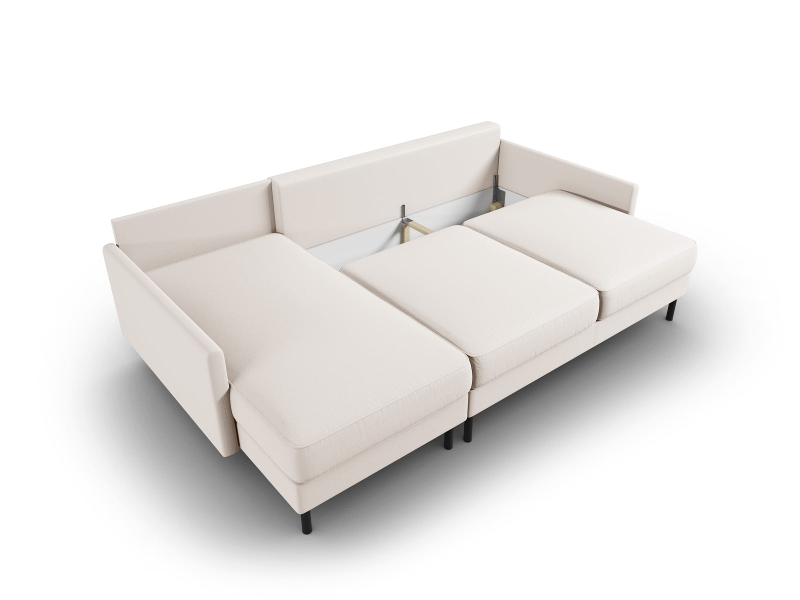Bequemes Scott Ecksofa links in modernem Design, ideal für entspannte Abende, mit Schlaffunktion und zusätzlichem Stauraum für Kissen und Decken.