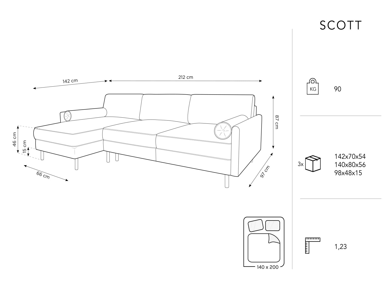 Modernes Scott Ecksofa links in elegantem Grün, perfekt für 5 Personen, bietet eine komfortable Schlaffunktion und cleveren Stauraum.