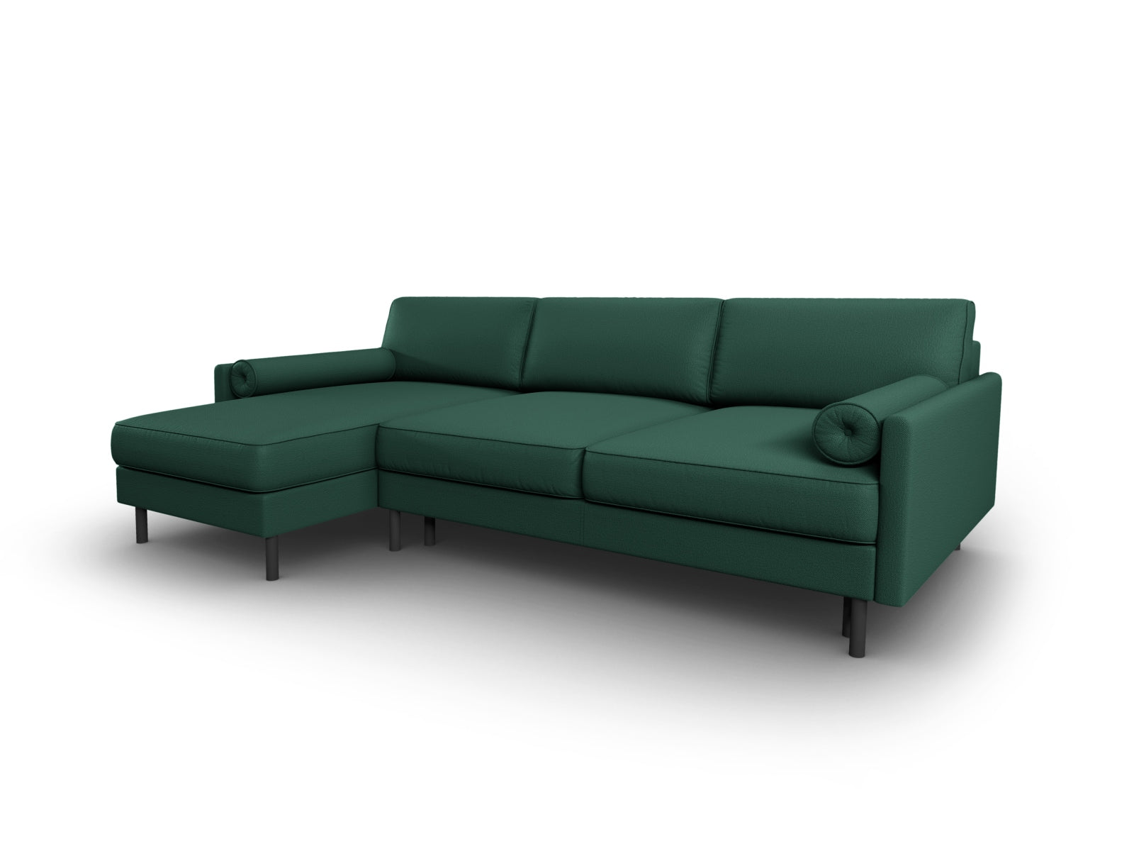 Modernes Scott Ecksofa links in elegantem Grün, bietet komfortable Schlaffunktion und praktischen Stauraum für zusätzlichen Platz.
