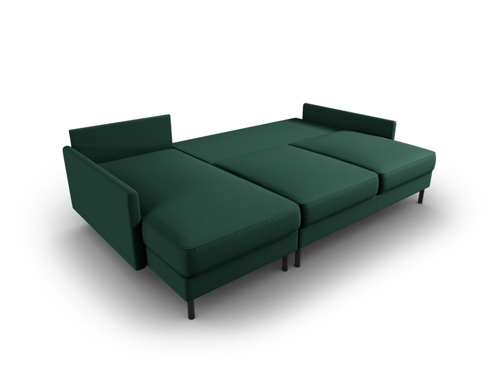 Modernes Scott Ecksofa links in elegantem Grün, bietet Platz für 5 Personen und verwandelt sich mühelos in ein bequemes Bett.