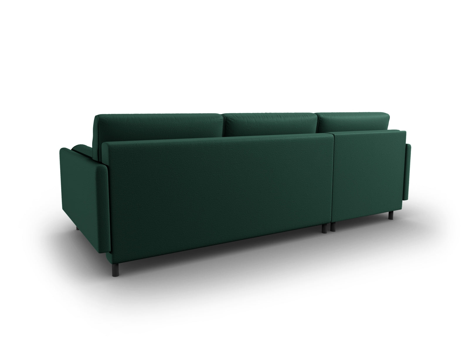 Modernes Scott Ecksofa links in elegantem Grün, perfekt für 5 Personen, bietet eine komfortable Schlaffunktion und cleveren Stauraum.