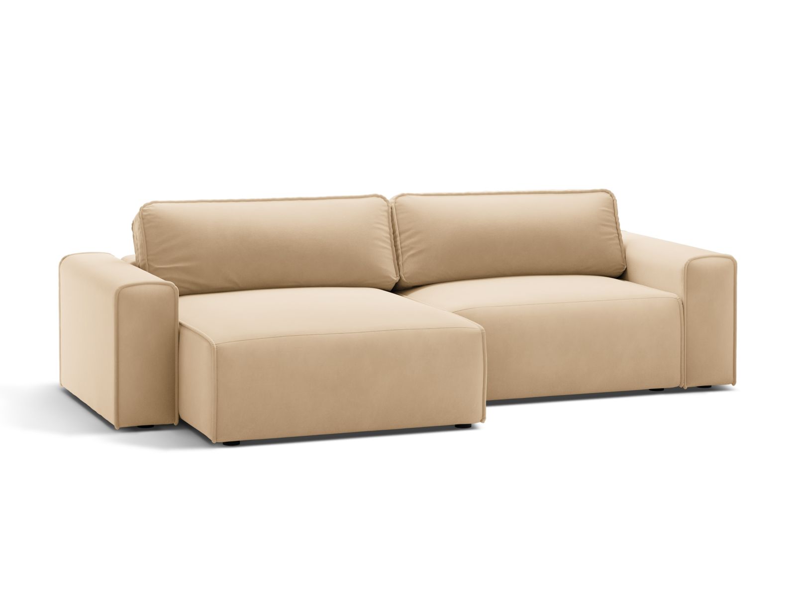 Elegantes 3-Sitzer Ecksofa Victor in Nude-Paris, ideal für Wohnräume, bietet Schlaffunktion und praktischen Stauraum.