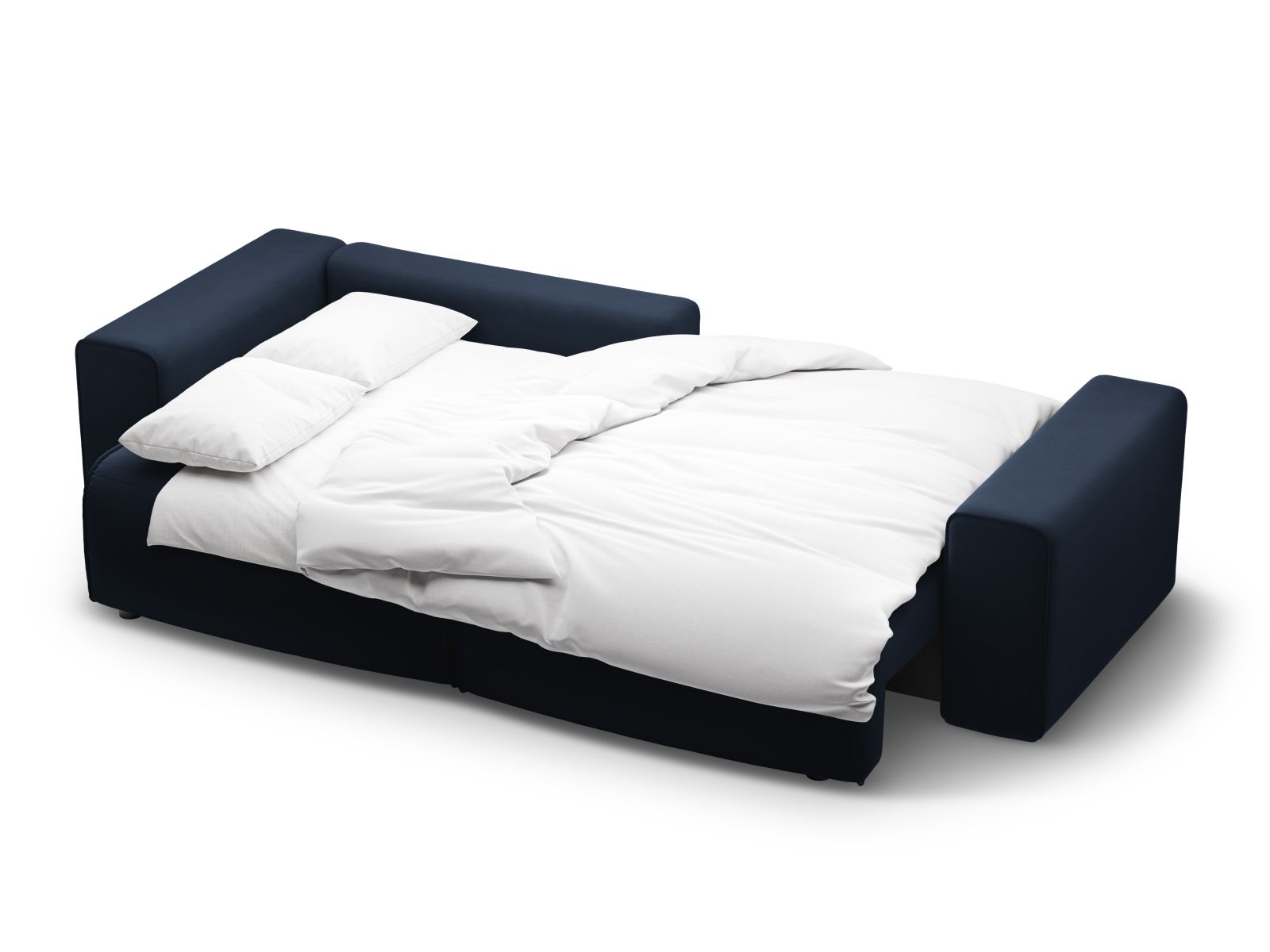 Stylisches 3-Sitzer Ecksofa Victor in tiefem Blau, ideal für entspannte Abende und Übernachtungsgäste, mit cleverem Stauraum.