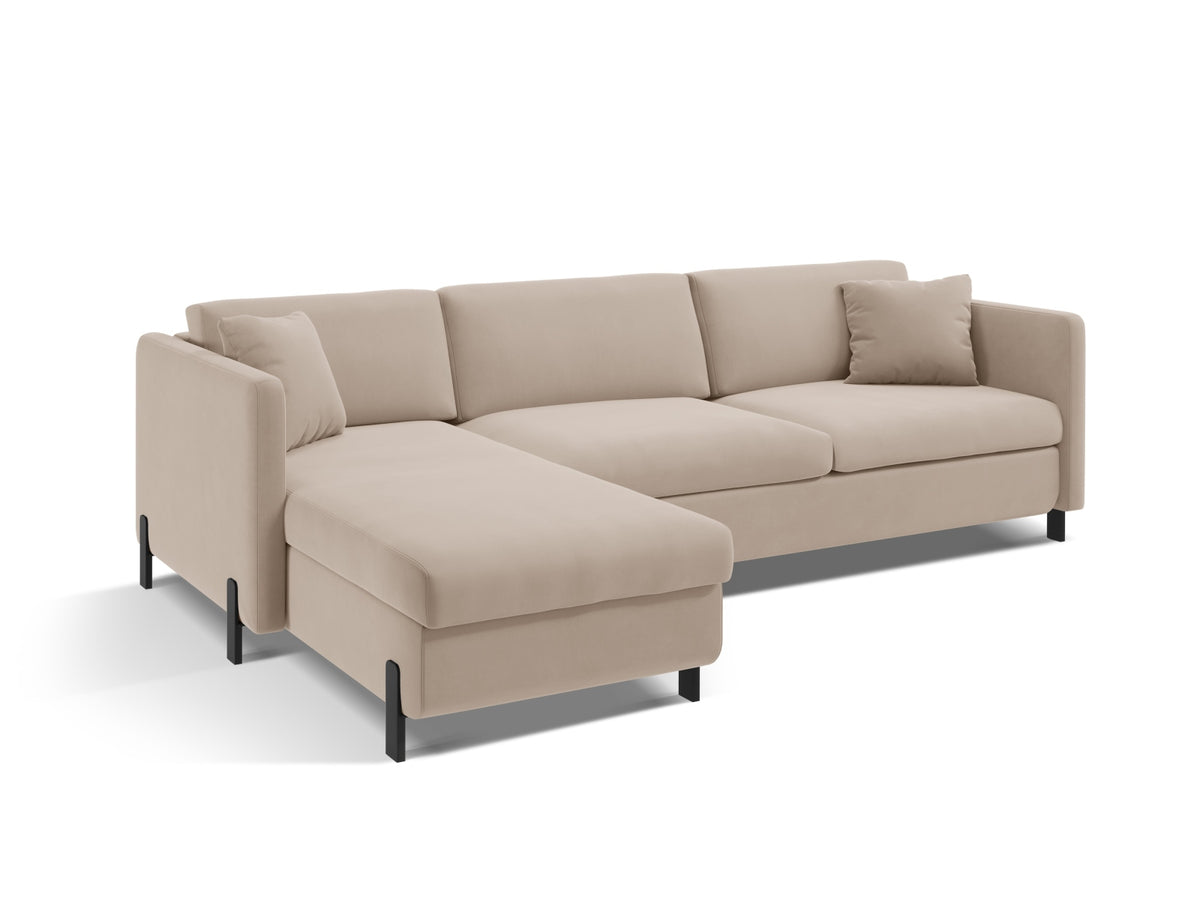 Gloria Velour links Ecksofa mit Schlaffunktion und Stauraum 4 Sitzer in Beige-Salvador präsentiert im Onlineshop von KAQTU Design AG. Bettsofa links ist von Micadoni