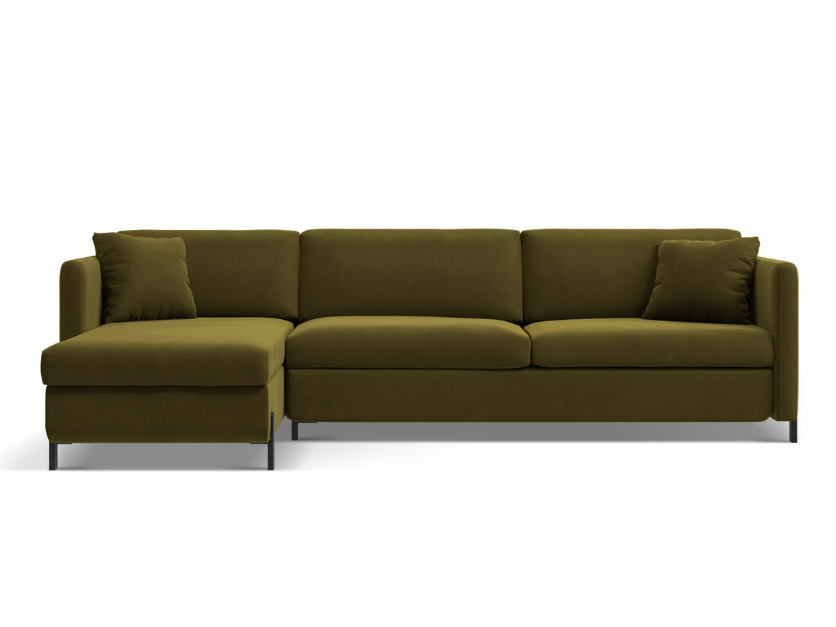 Gloria Velour links Ecksofa mit Schlaffunktion und Stauraum 4 Sitzer in Green-Salvador präsentiert im Onlineshop von KAQTU Design AG. Bettsofa links ist von Micadoni