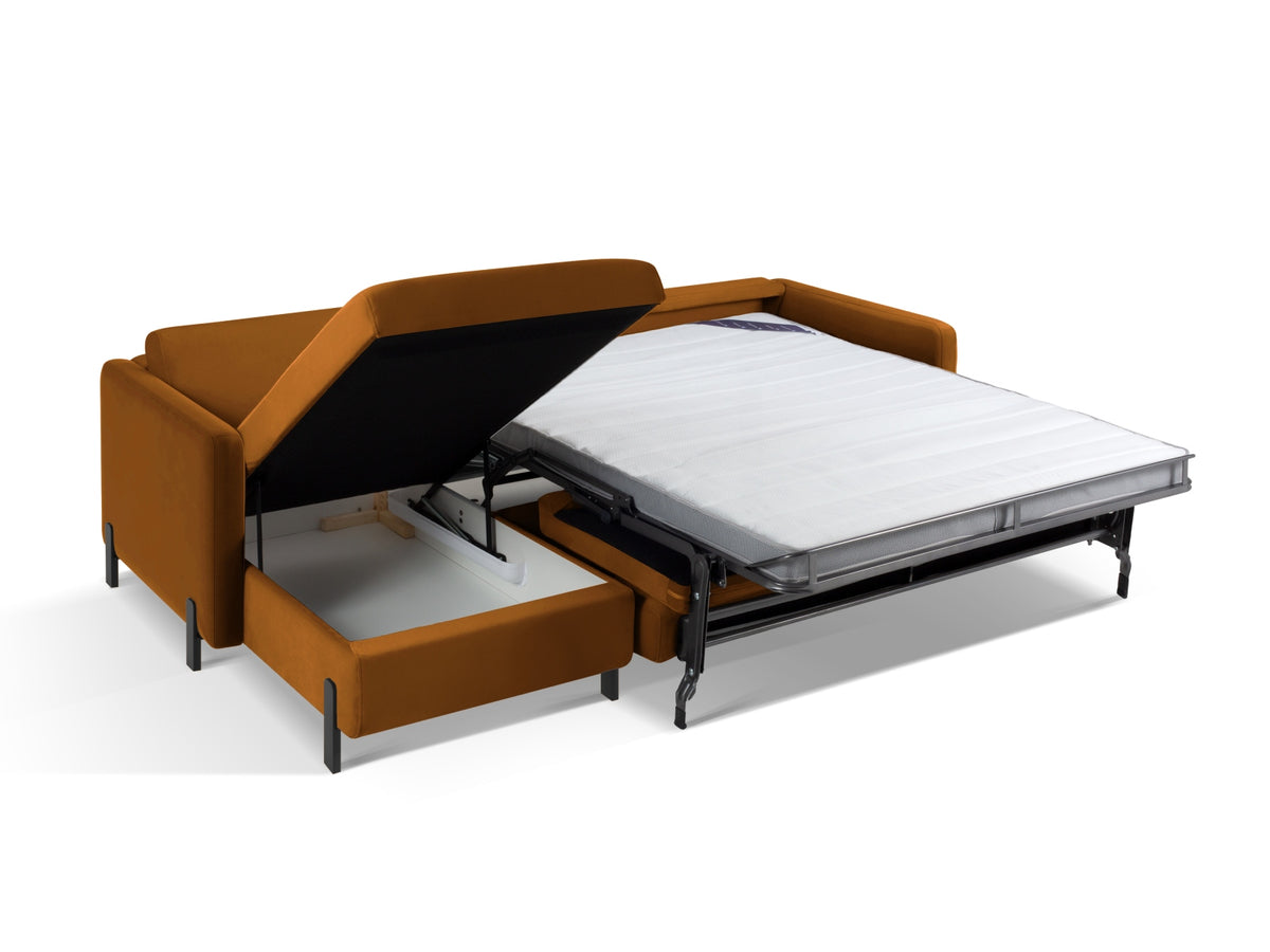 Gloria Velour links Ecksofa mit Schlaffunktion und Stauraum 4 Sitzer in Brown-Salvador präsentiert im Onlineshop von KAQTU Design AG. Bettsofa links ist von Micadoni