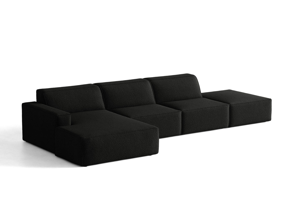 Modulares Ecksofa Jodie von Micadoni, L-Form mit Meridienne links, Polsterstoff, schwarze Beine