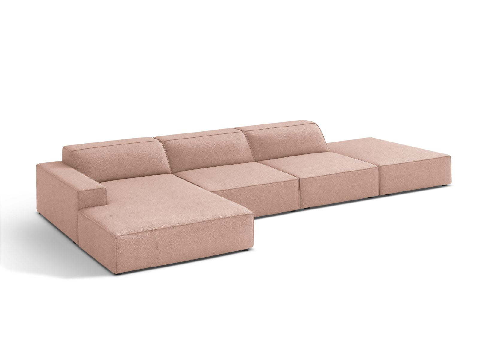 Elegantes, modulares Ecksofa Jodie Boucle links in sanftem Powder Pink, ideal für stilvolle Wohnräume und entspannte Stunden.