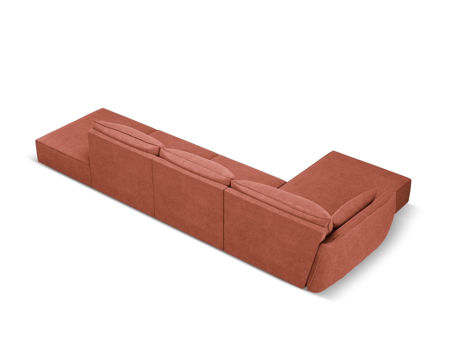 Elegantes Kaelle Ecksofa links, 5-Sitzer in ansprechendem Terracotta, perfekt für stilvolle Wohnzimmergestaltung, erhältlich bei Micadoni.