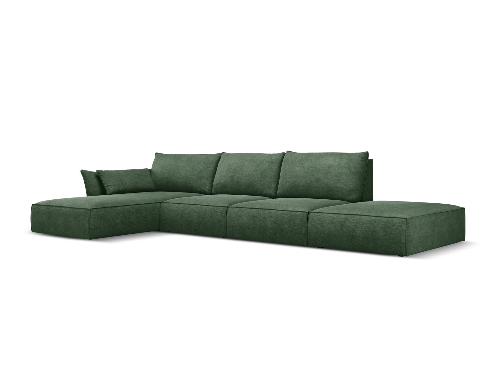 Elegantes Kaelle Ecksofa links in Flaschengrün, 5-Sitzer, ideal für stilvolle Wohnräume, erhältlich bei KAQTU Design AG.
