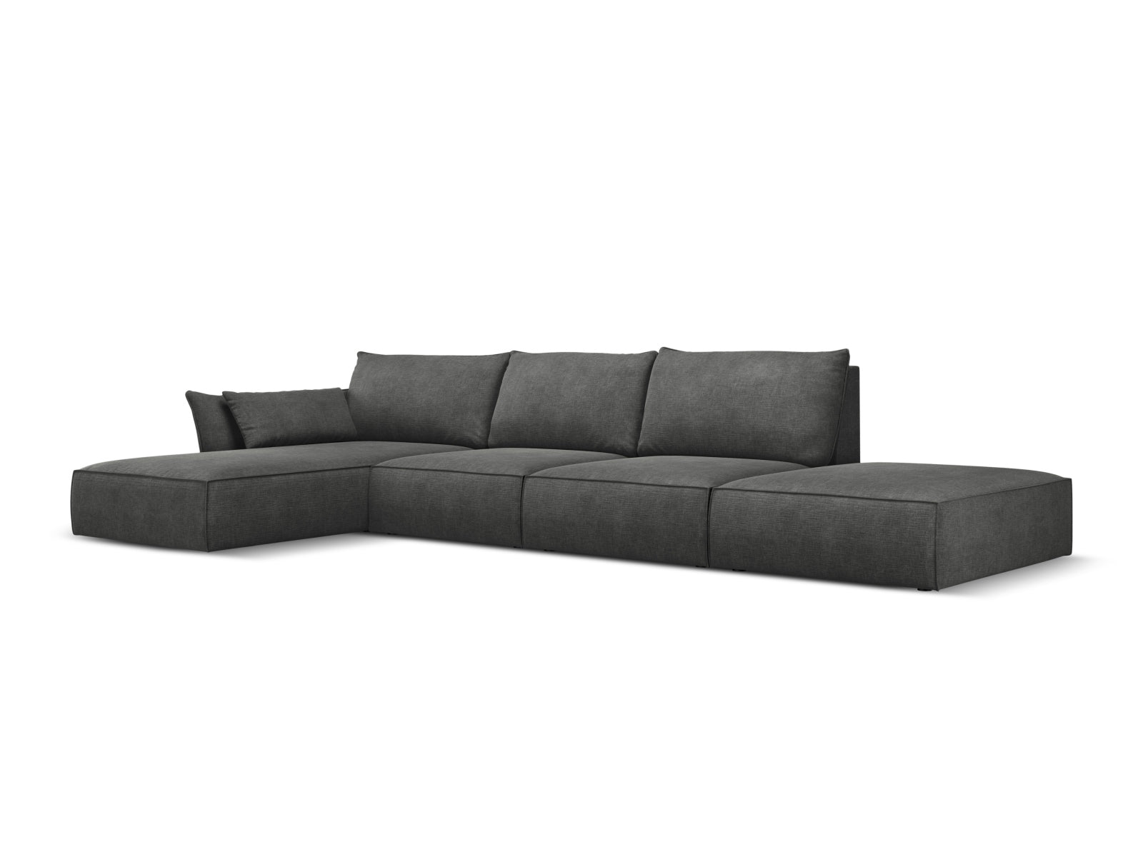 Stylisches Kaelle Ecksofa links, 5-Sitzer in elegantem Dunkelgrau, ideal für moderne Wohnräume, erhältlich bei KAQTU Design AG.