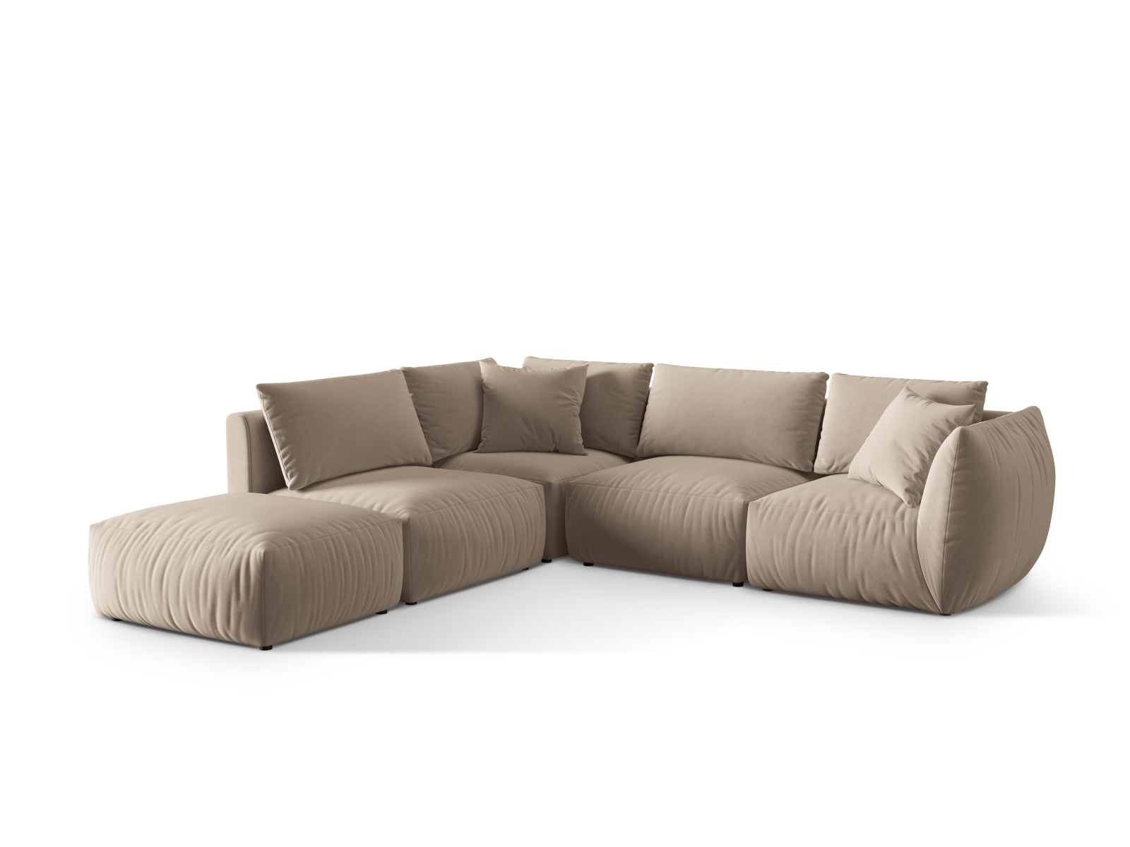 Elegantes Chris Velour Modular Ecksofa links in Ecru-Casino, ideal für stilvolle Wohnräume, präsentiert von Micadoni.