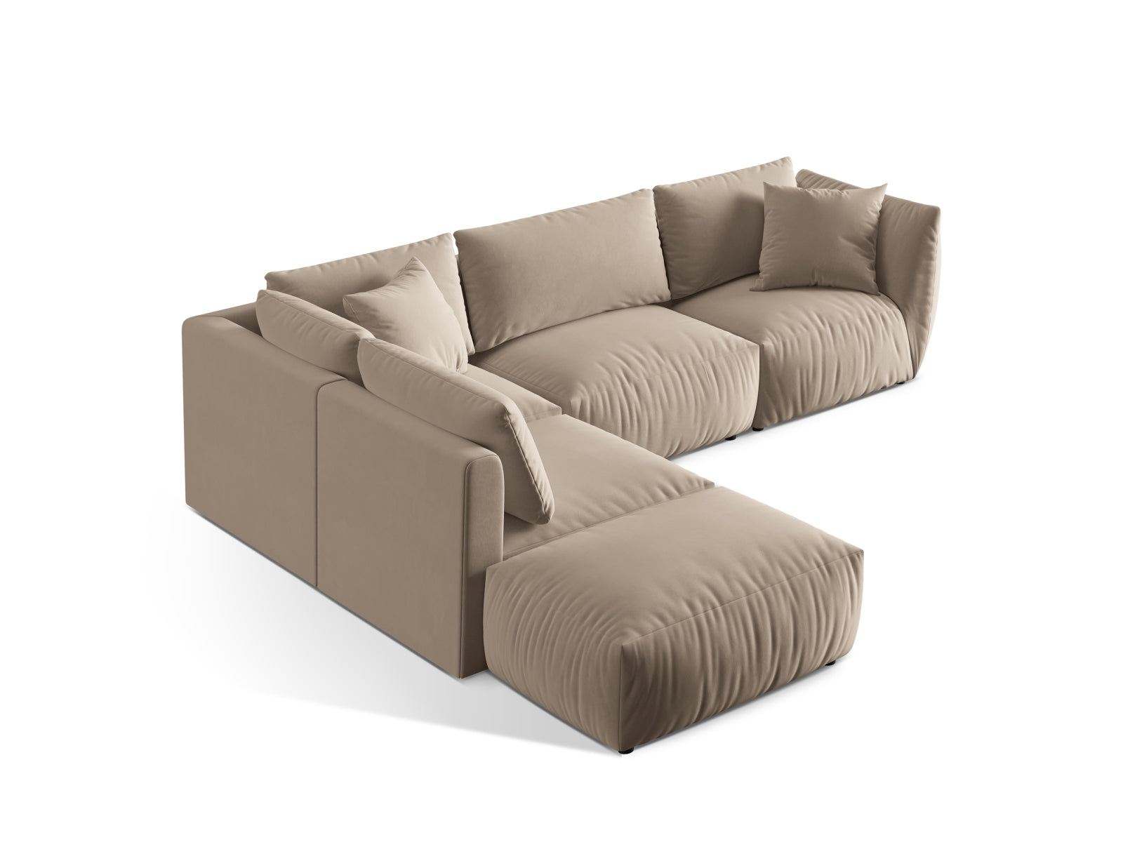Modernes Chris Velour Modular Ecksofa links in sanftem Ecru, perfekt für gemütliche und stilvolle Wohnzimmergestaltung von Micadoni.