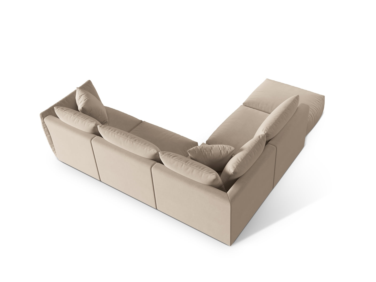Elegantes Chris Velour Modular Ecksofa links in sanftem Ecru, ideal für entspannte Stunden und stilvolle Akzente im Wohnraum von Micadoni.