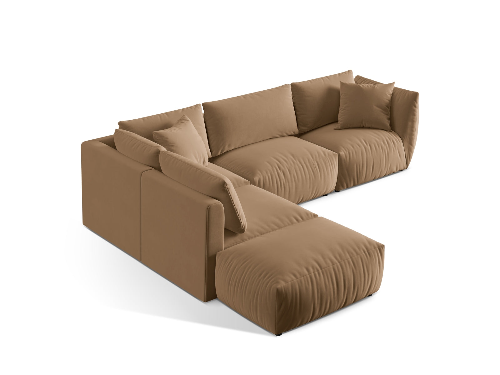 Modernes Chris Velour Modular Ecksofa links in Sand-Casino, perfekt für gemütliche Wohnzimmer. Hochwertige Materialien von Micadoni.