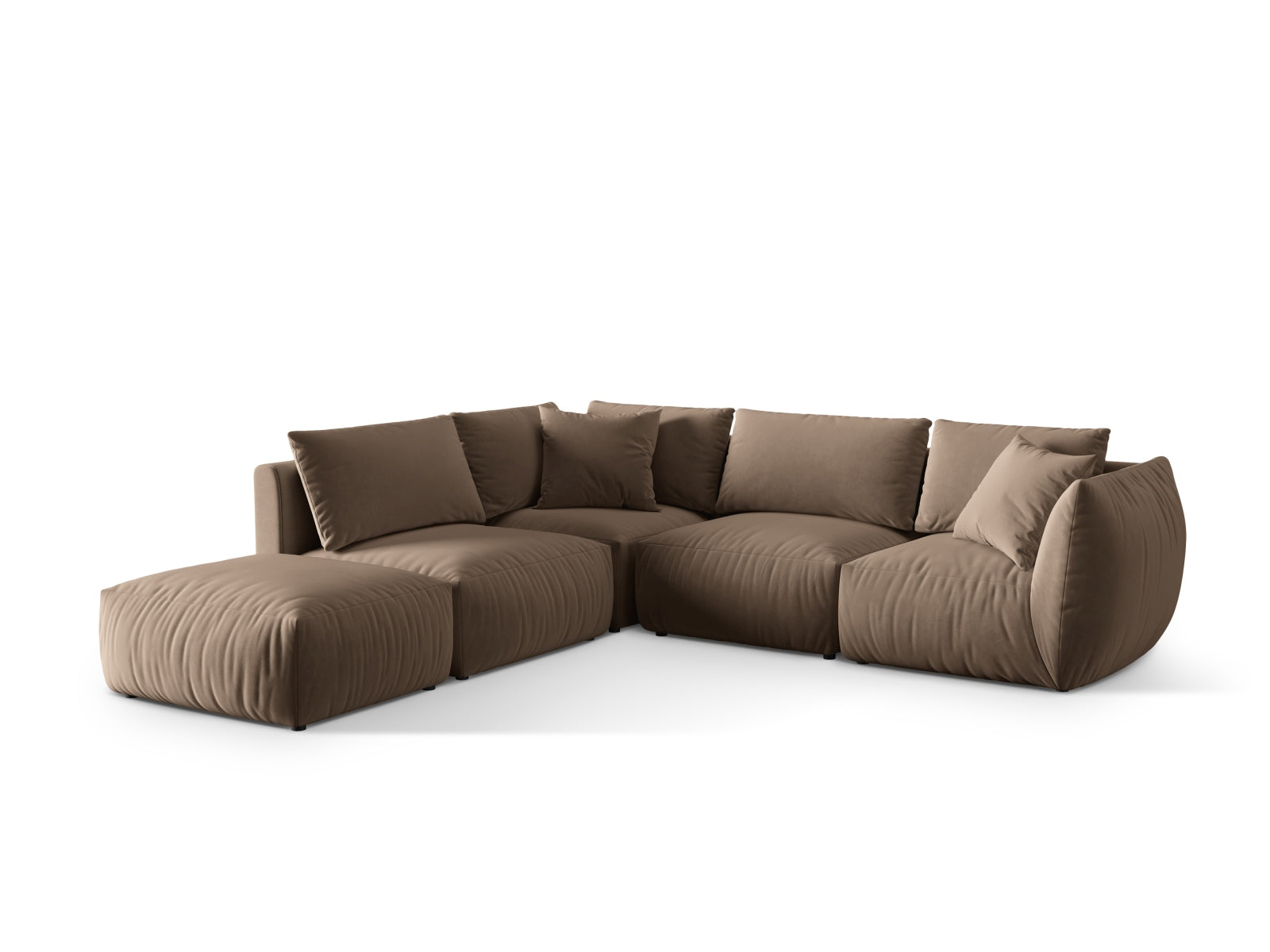 Elegantes Chris Velour Ecksofa links in hellem Braun, ideal für stilvolle Wohnräume. Modular und komfortabel für 4 Personen.