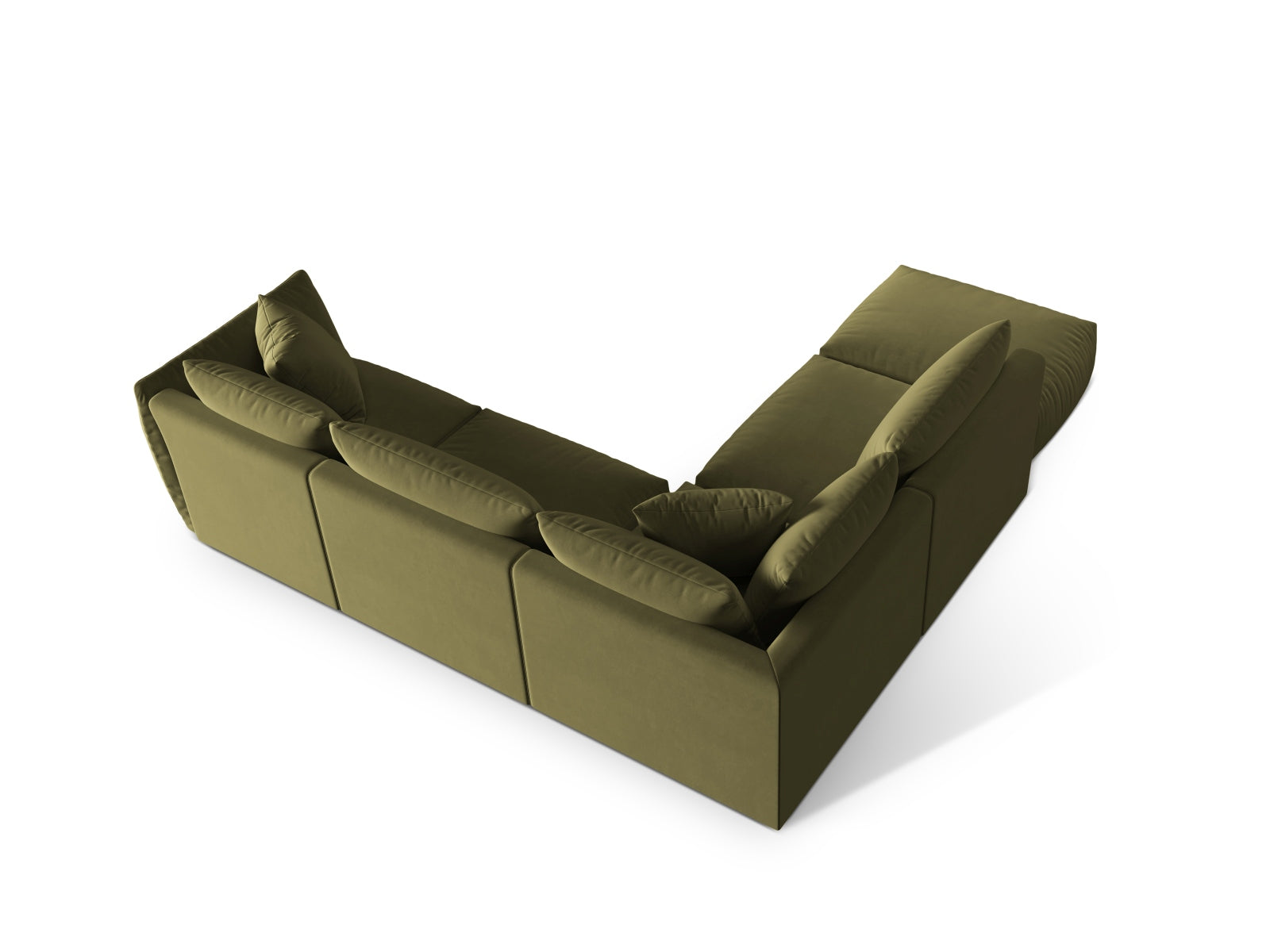 Modernes Chris Velour Modular Ecksofa links in sanftem Hellgrün, ideal für gemütliche und stilvolle Wohnräume, erhältlich bei Micadoni.