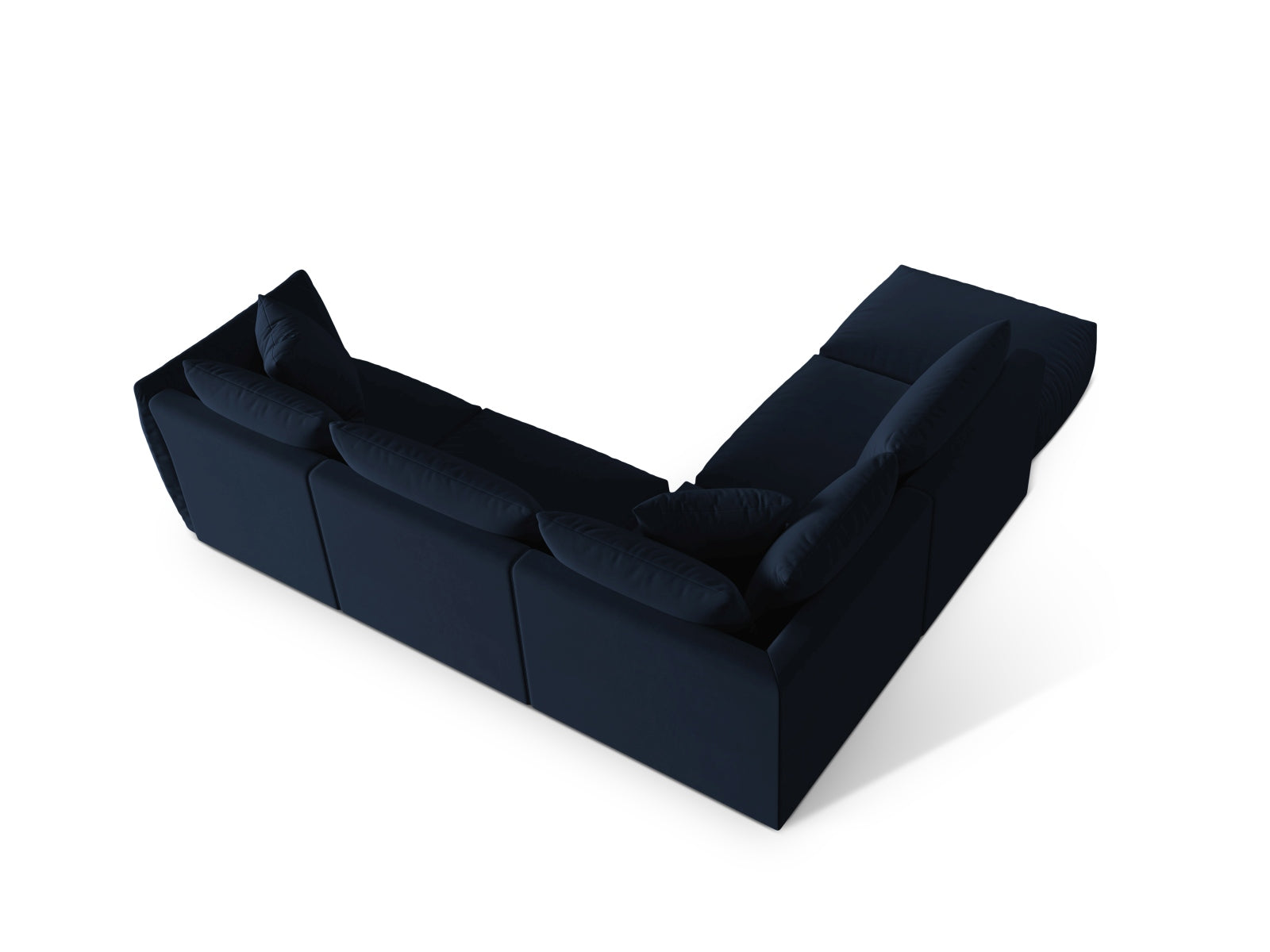 Elegantes Chris Velour Ecksofa links in Royal Blue-Casino, ideal für stilvolle Wohnräume, vereint Funktionalität und modernes Design von Micadoni.