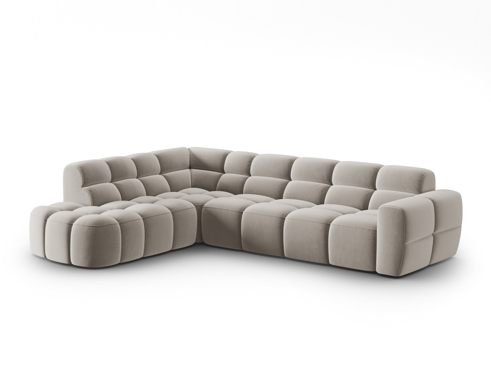Entdecken Sie das elegante Lisa Velour links Ecksofa 5 Sitzer von Micadoni. Ideal für Ihr Wohnzimmer, bietet es höchsten Komfort und zeitgemässe Ästhetik.