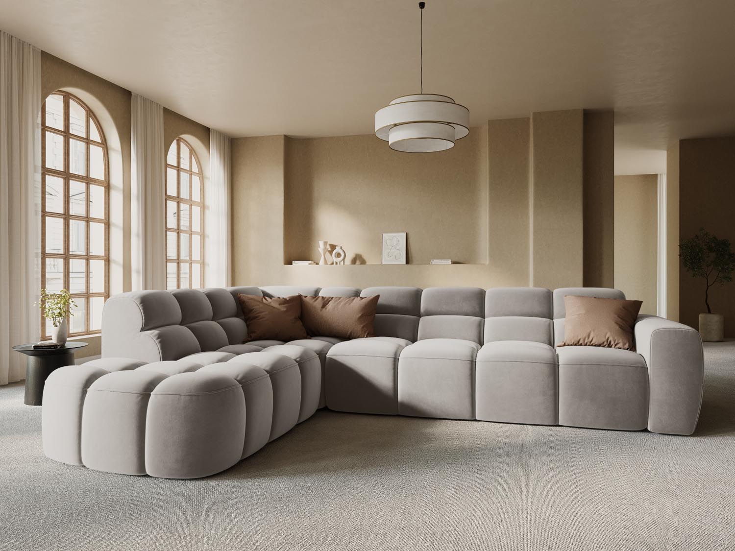 Erleben Sie das stilvolle Lisa Velour links Ecksofa 5 Sitzer von Micadoni. Perfekt für Ihr Zuhause, vereint es Komfort und modernes Design.